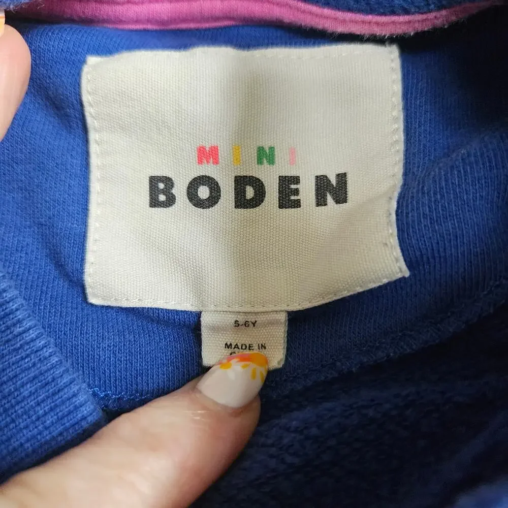 Mini Boden Girls Blue Rainbow Flower Applique Sweatshirt Pullover 5-6Y